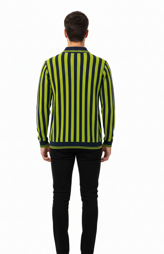 Meyar Wear Men's Striped Knitted Polo Shirt