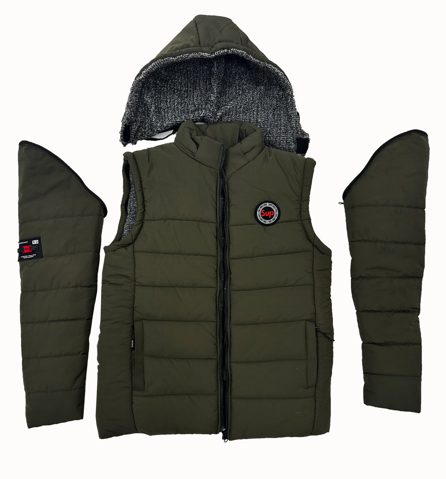 Men’s 3-in-1 Detachable Puffer Jacket with Removable Hood & Sleeves