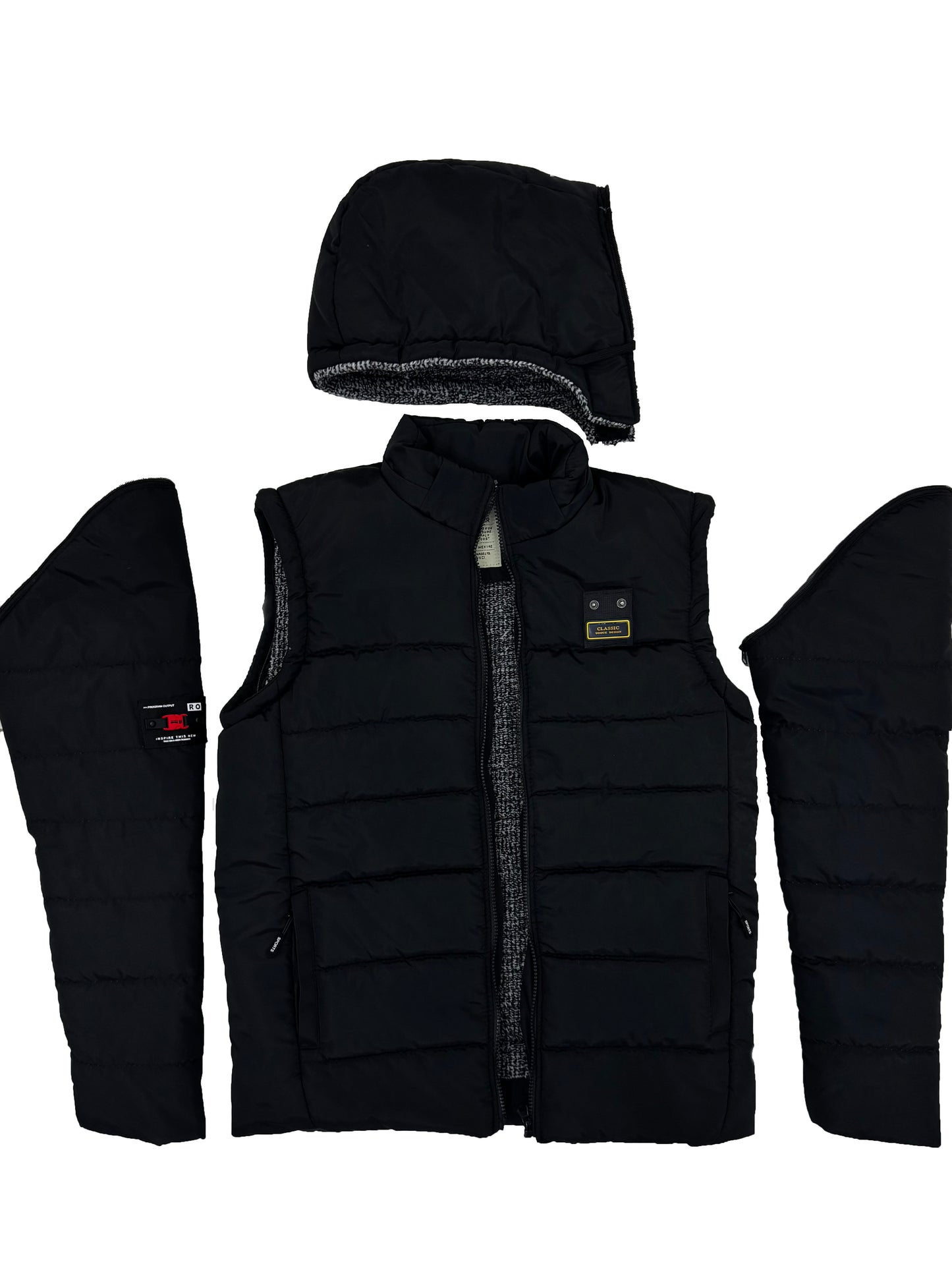 Men’s 3-in-1 Detachable Puffer Jacket with Removable Hood & Sleeves