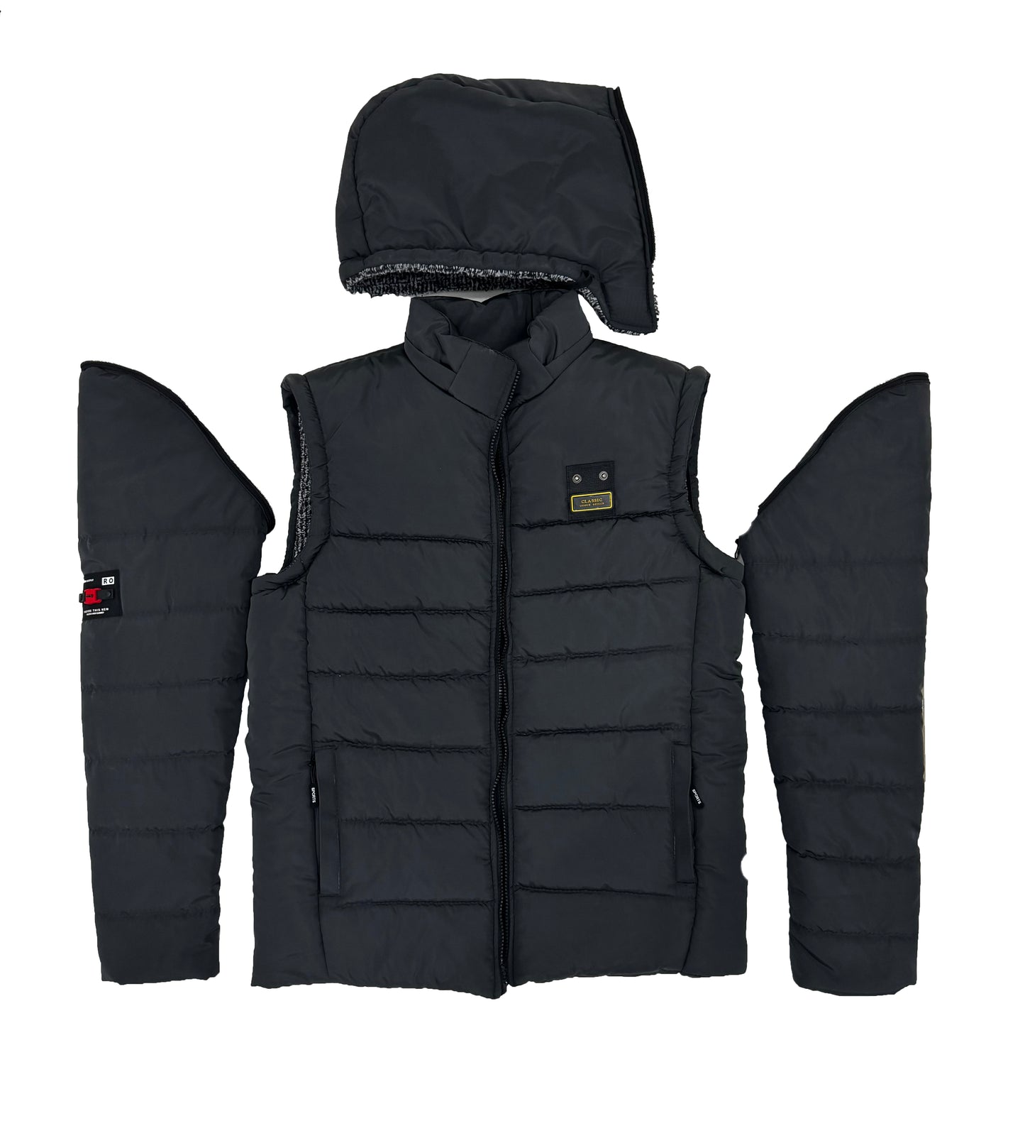 Men’s 3-in-1 Detachable Puffer Jacket with Removable Hood & Sleeves