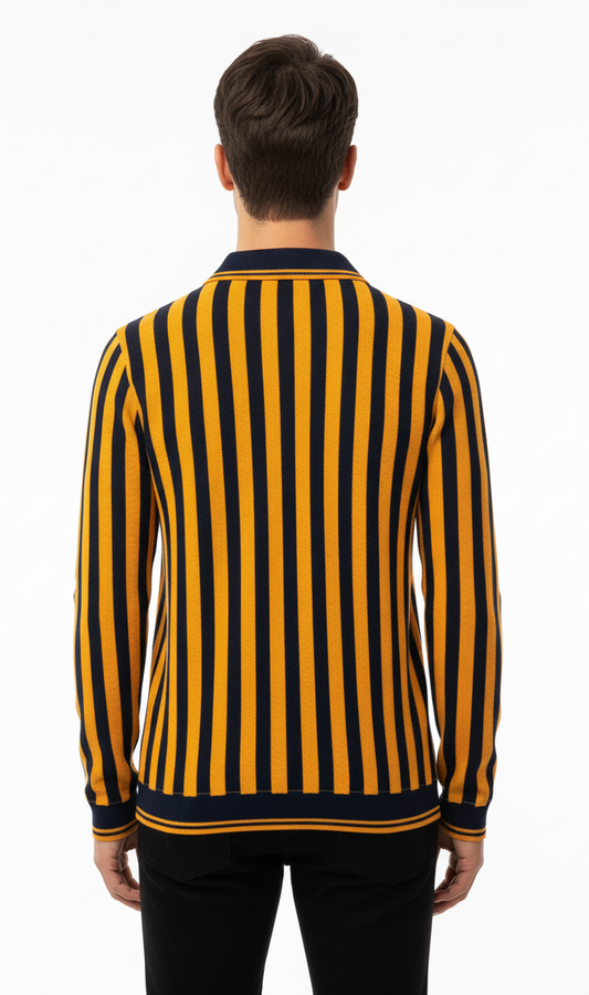 Meyar Wear Men's Striped Knitted Polo Shirt