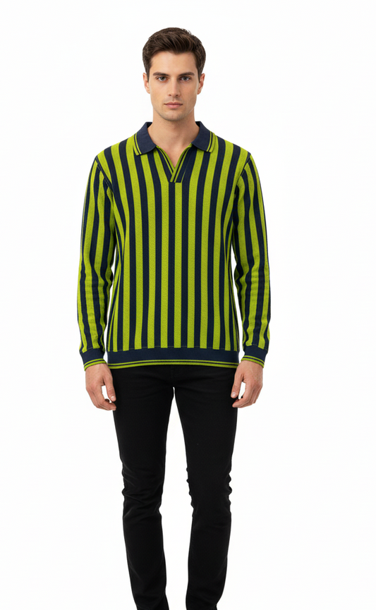 Men’s Long Sleeve Striped Polo Shirt