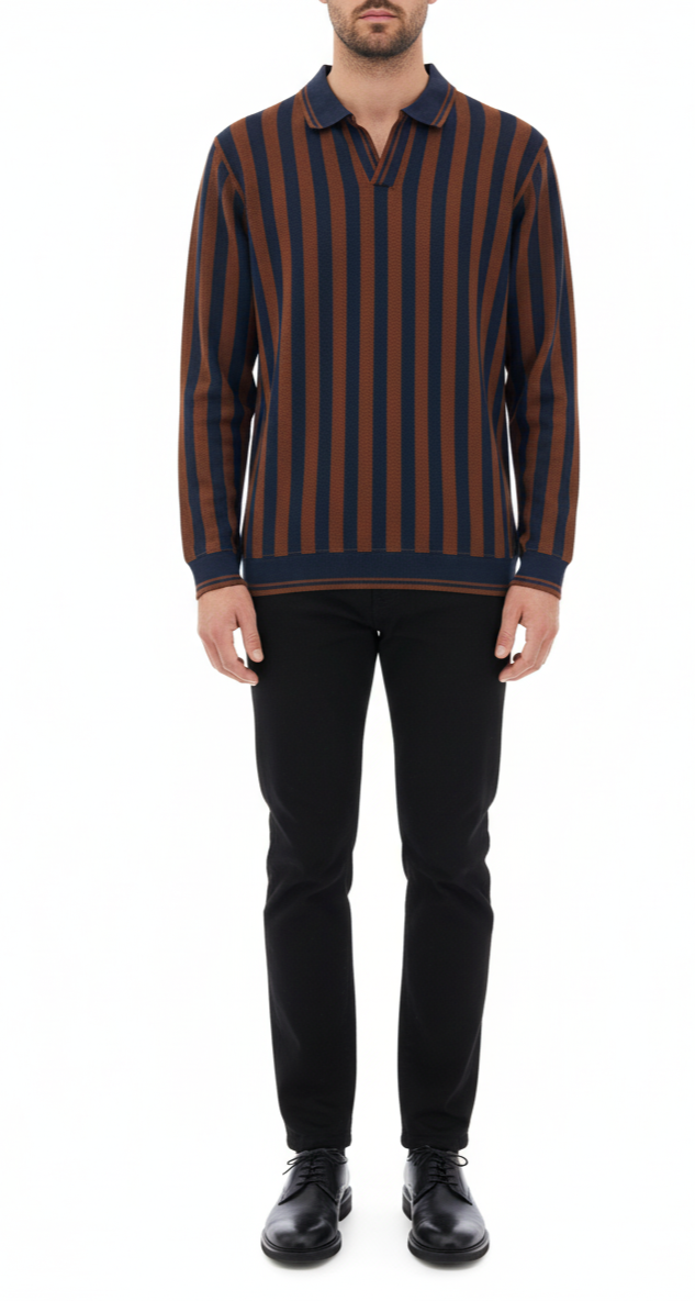 Men’s Long Sleeve Striped Polo Shirt