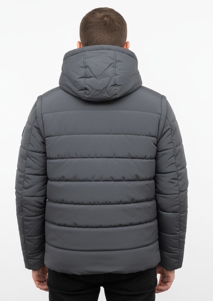 Men’s 3-in-1 Detachable Puffer Jacket with Removable Hood & Sleeves