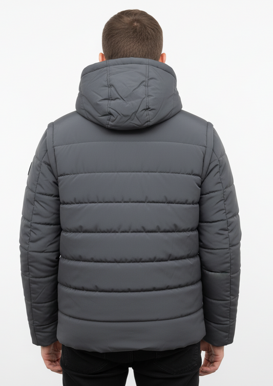 Men’s 3-in-1 Detachable Puffer Jacket with Removable Hood & Sleeves