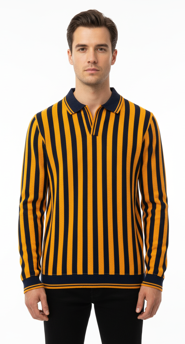 Men’s Long Sleeve Striped Polo Shirt