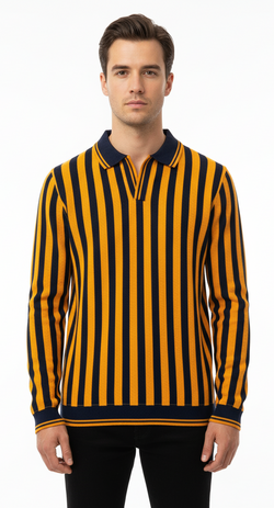 Men’s Long Sleeve Striped Polo Shirt