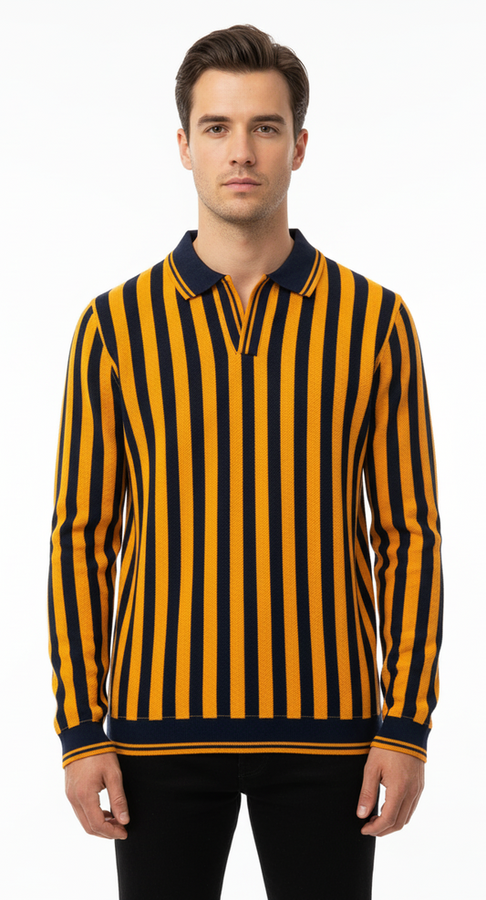 Men’s Long Sleeve Striped Polo Shirt