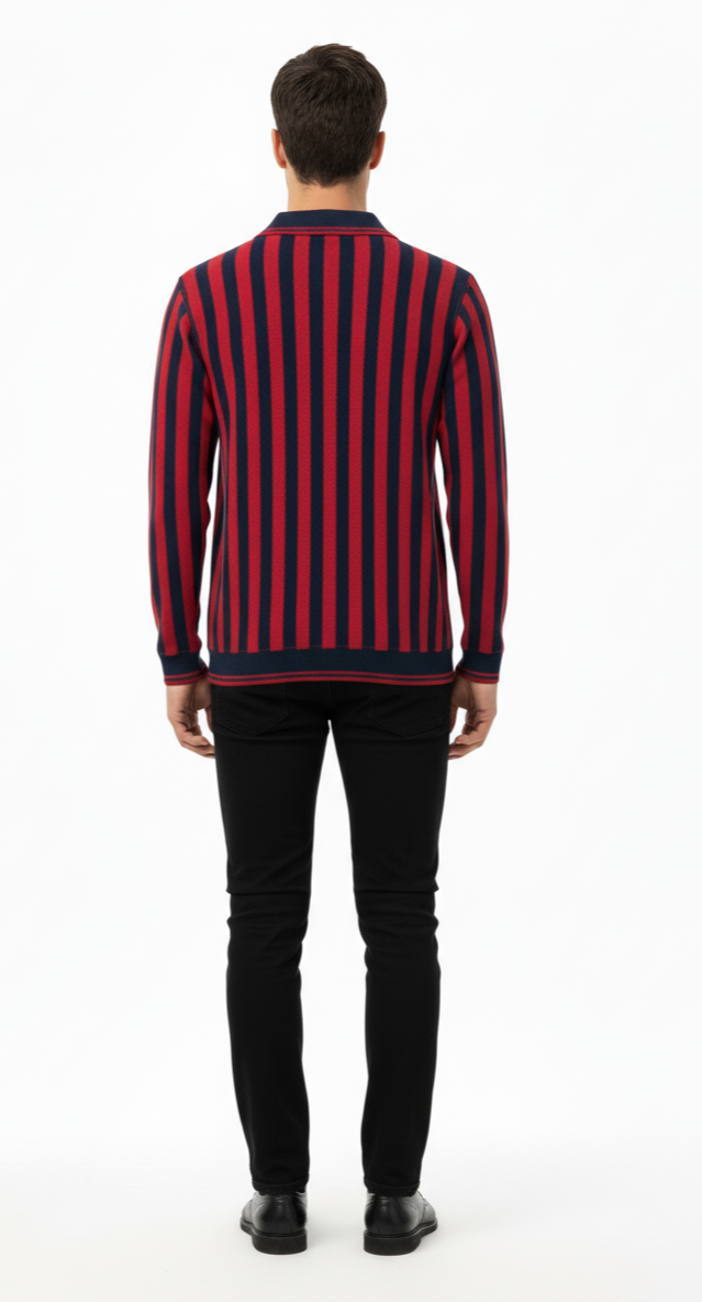 Men’s Long Sleeve Striped Polo Shirt