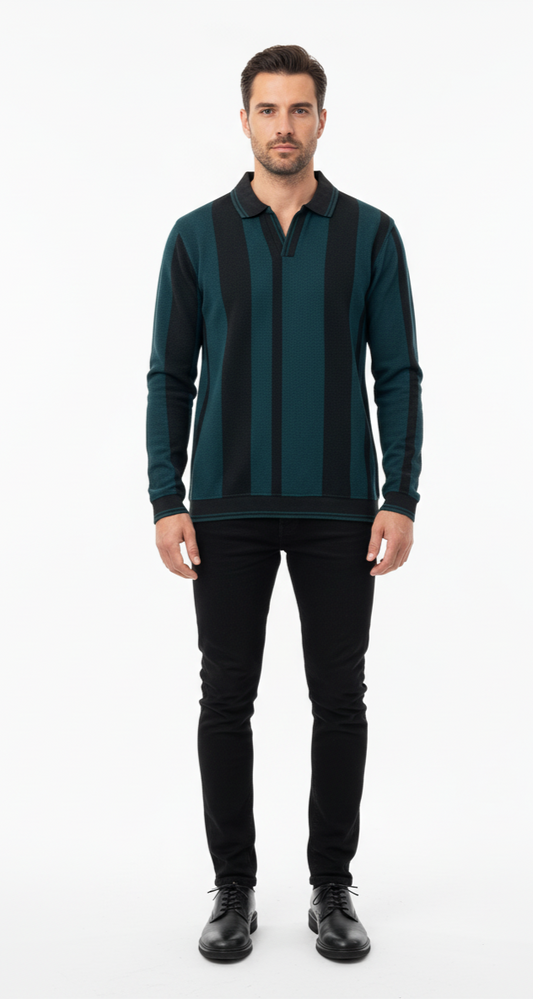 Men’s Long Sleeve Striped Polo Shirt
