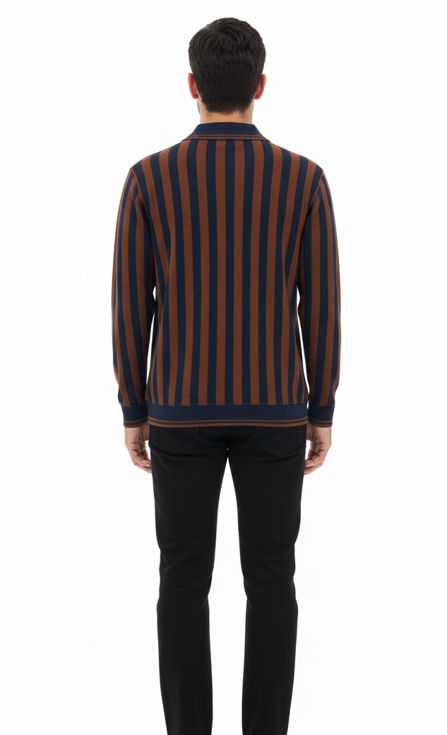 Men’s Long Sleeve Striped Polo Shirt