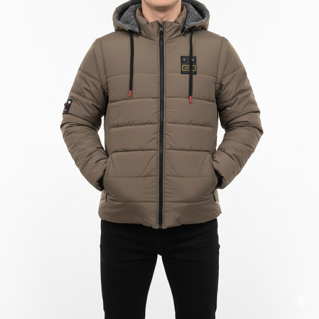 Men’s 3-in-1 Detachable Puffer Jacket with Removable Hood & Sleeves