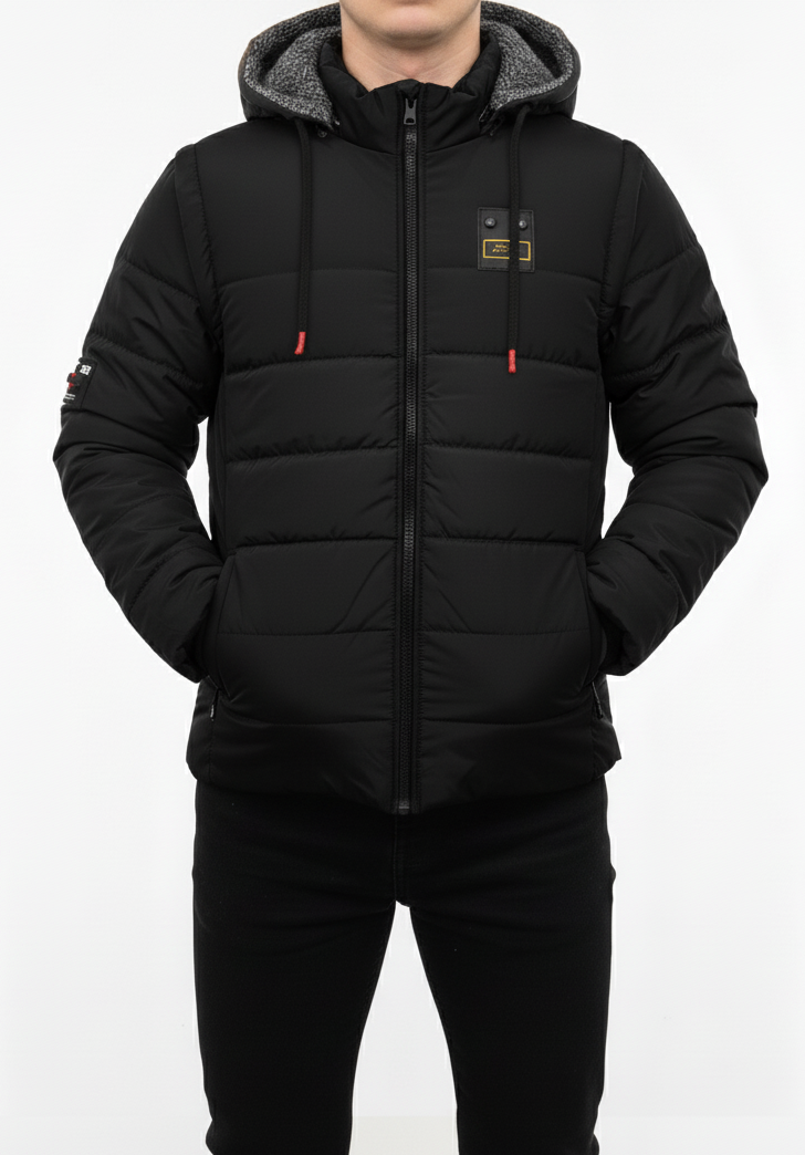 Men’s 3-in-1 Detachable Puffer Jacket with Removable Hood & Sleeves