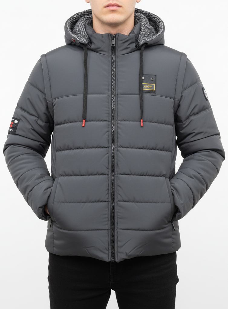 Men’s 3-in-1 Detachable Puffer Jacket with Removable Hood & Sleeves