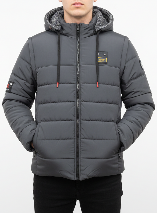 Men’s 3-in-1 Detachable Puffer Jacket with Removable Hood & Sleeves