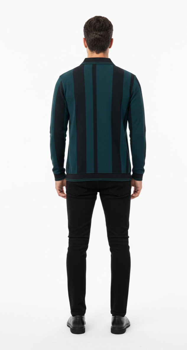 Men’s Long Sleeve Striped Polo Shirt