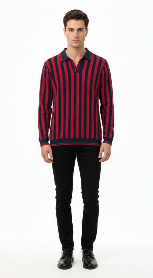 Men’s Long Sleeve Striped Polo Shirt