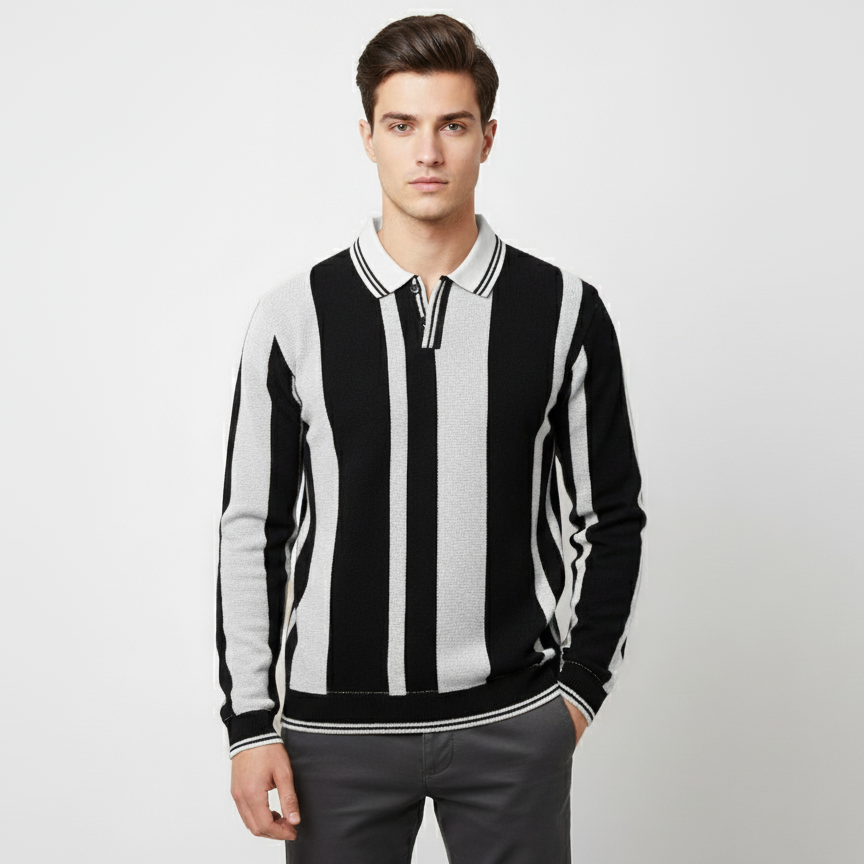 Men’s Long Sleeve Striped Polo Shirt