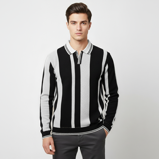 Men’s Long Sleeve Striped Polo Shirt
