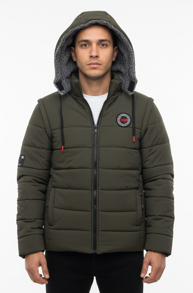 Men’s 3-in-1 Detachable Puffer Jacket with Removable Hood & Sleeves