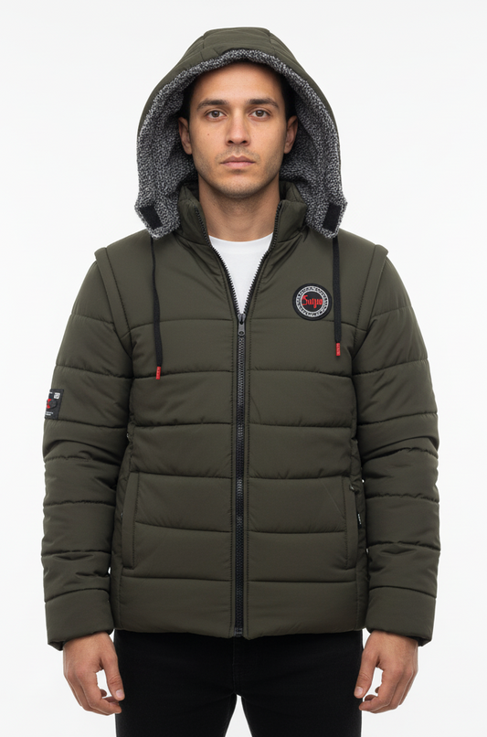 Men’s 3-in-1 Detachable Puffer Jacket with Removable Hood & Sleeves