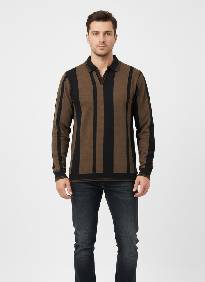 Men’s Long Sleeve Striped Polo Shirt