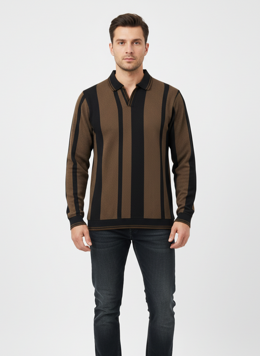Men’s Long Sleeve Striped Polo Shirt