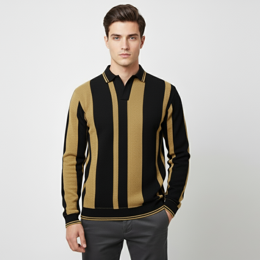 Men’s Long Sleeve Striped Polo Shirt