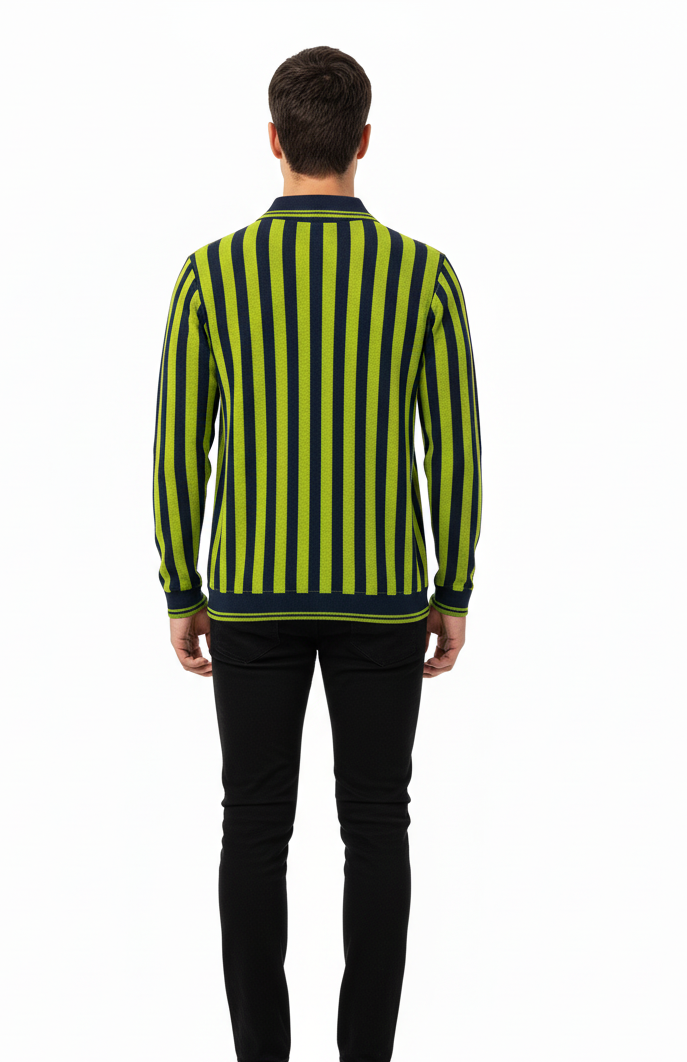 Men’s Long Sleeve Striped Polo Shirt